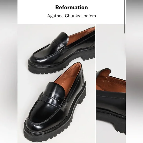 Reformation Agathea Black Chunky Platform Lugsole Penny Loafers in Size 7.5 - Picture 1 of 10
